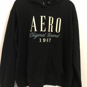 Aeropostale Black Hoodie with Cream and Blue Details